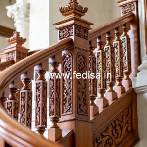 Decorative Brass Wood Handrails with Glass Panels No-4672
